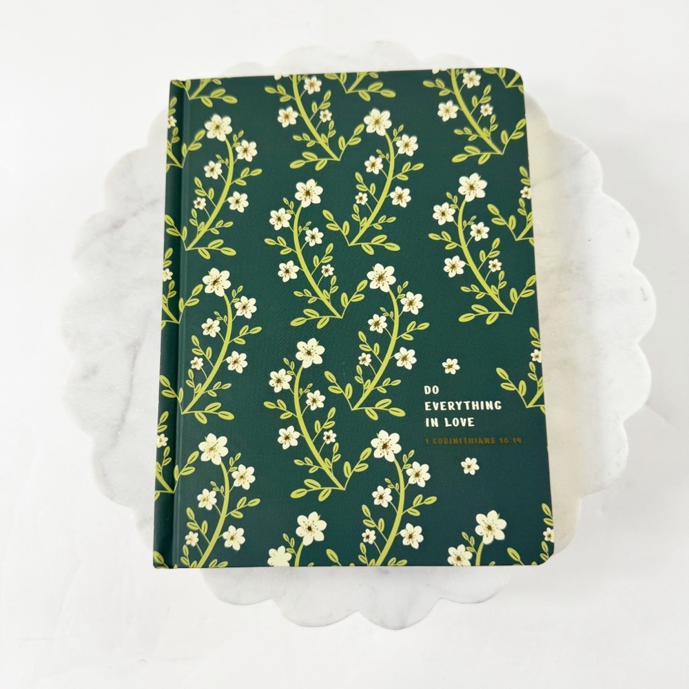 👀 606. The Gracious Maker “Do Everything in Love” Green Floral Hardcover Journal
